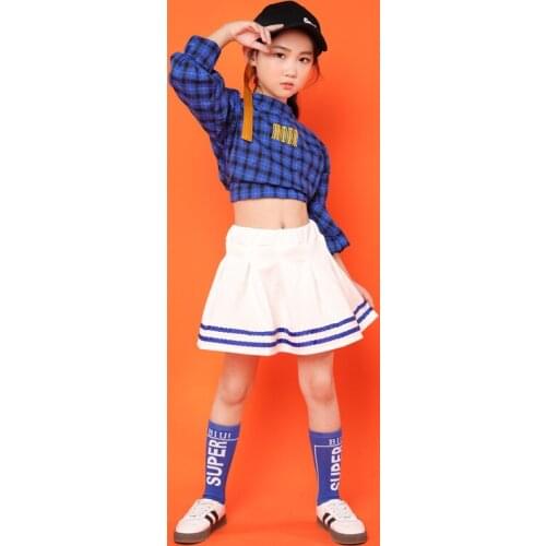 Kids Dance Wear Ballroom Hip Hop Costumes for Girls Jazz Dancing Costumes Sweatshirt White Skirts Child Modern Show Clothes Wear