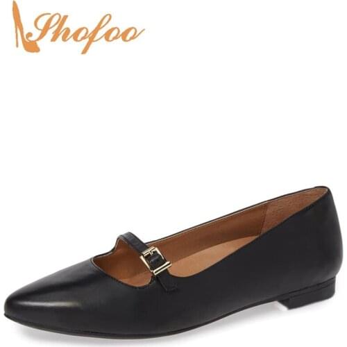 Mary Janes Black Brown Pointed Toe Shallow Flat Woman Buckle Strap Large Size 11 16 For Ladies Summer Dress Shoes Fashion Casual