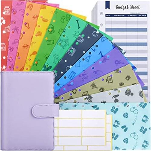 PU Leather Budget Planner Organizer Cash 12 Patterns Budget Money Envelopes 12 Pieces Expense Budget Sheets with 24 PCS Labels