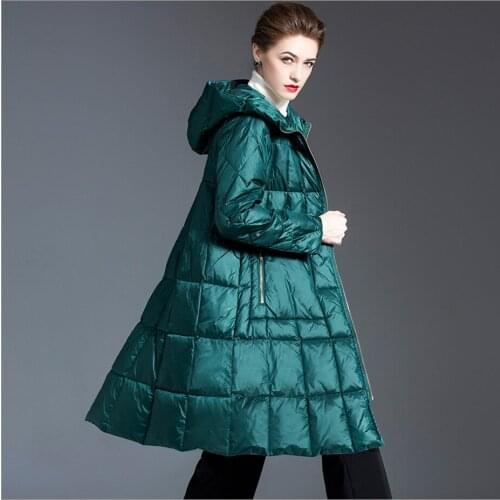 Womens Winter long Down Jacket Coats Women Light Ultra green Warm Puffer Jacket Hooded Down Parka Female Outerwear Clothing