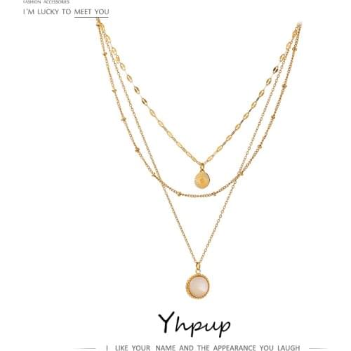 Yhpup Bohemian Round Pendant Stainless Steel Necklace Chain Exquisite Metal Texture Collar Women Necklace бижутерия Office Gift