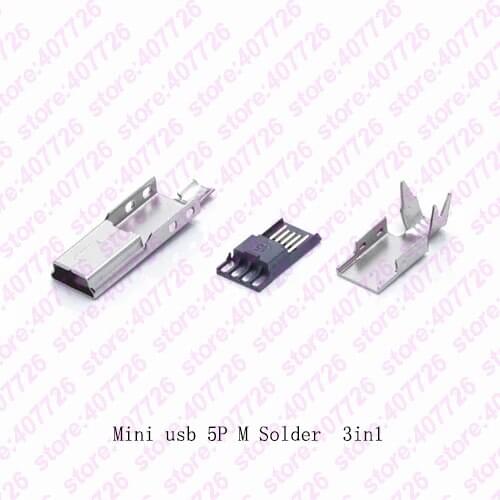 10Sets Mini USB Male Connector (3 IN 1 )Male Mini USB Jack 2.0 5PIN Plug Socket With Iron Cover For Kinds of DIY Soldering