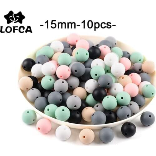 LOFCA 15mm 10pcs 4holes Silicone Beads Pearl Silicone Food Grade Teething Beads DIY BPA Free Jewelry Baby Teether Toy