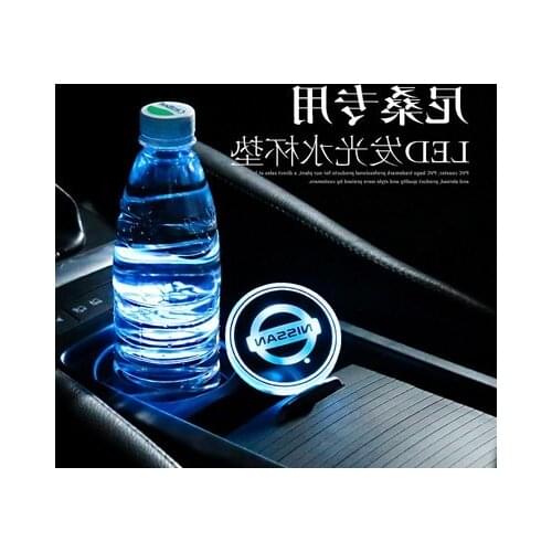 2Pcs Car Led Cup Light Mat Car Logo Led Atmosphere Light LED Cup Drink Holder For Nissans Qashqai J11 X-Trail t32 kicks Tiida