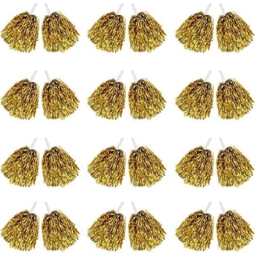24Pcs Cheerleading Pom Poms Metallic Foil Cheer Pom Poms with Plastic Handle for Adults Kids Cheerleaders Party