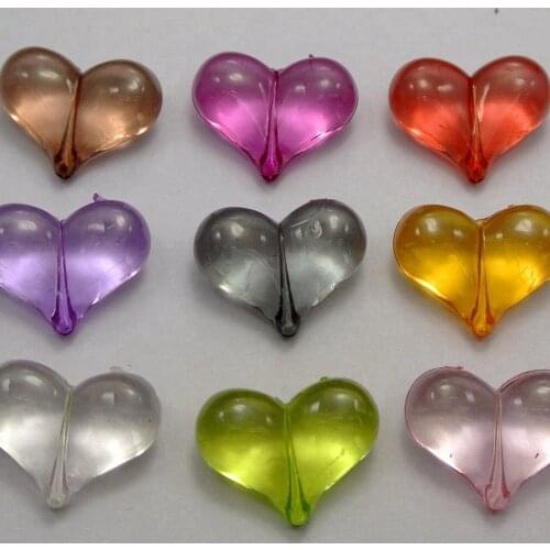 25 Mixed Color Transparent Acrylic Puffy Heart Charm Beads 22X16mm
