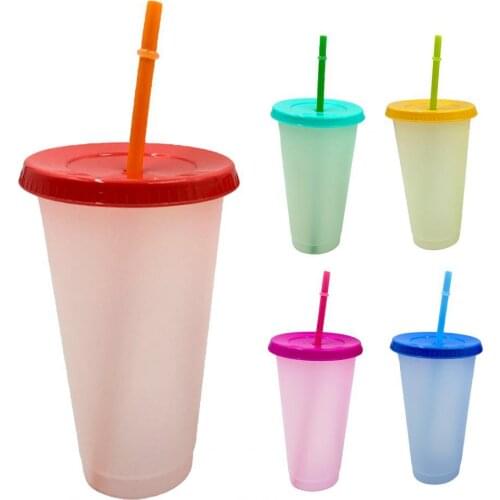 60%HOT700ml Water Cup Eco-friendly Leakproof PP Color Changing Straw Cup Supplies for Dorm