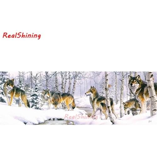 Large size 5D Diy Diamond Painting Cross Stitch full round/Square Diamond Embroidery Winter forest wolf for room Decor H2282