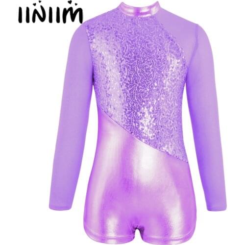 Girls Sequins Tulle Splice Ballet Dance Holographic Gymnastics Leotard for Kids Unitard Biketard Dancewear Ballerina Costumes