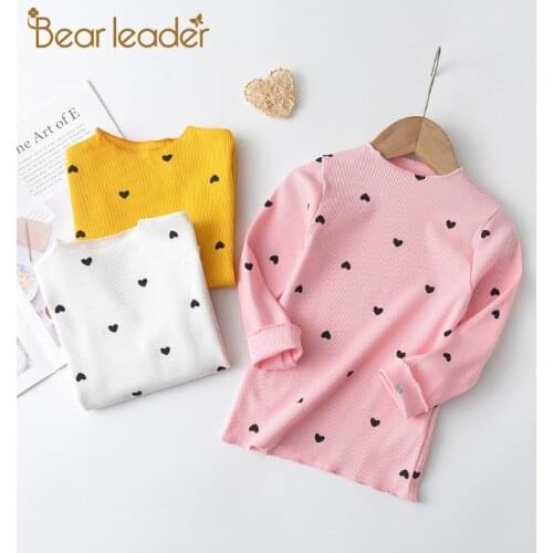Bear Leader Girls Casual Sweaters 2021 New Autumn Spring Kids Baby Heart Print Clothing Fashion Soft Clothes Sweet Toddler Suits