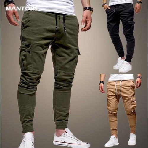 2021 Autumn Mens Cargo Pants Solid Color Drawstring Trousers Male Hip Hop Casual Streetwear Clothes Men Jogger Pants Multicolor