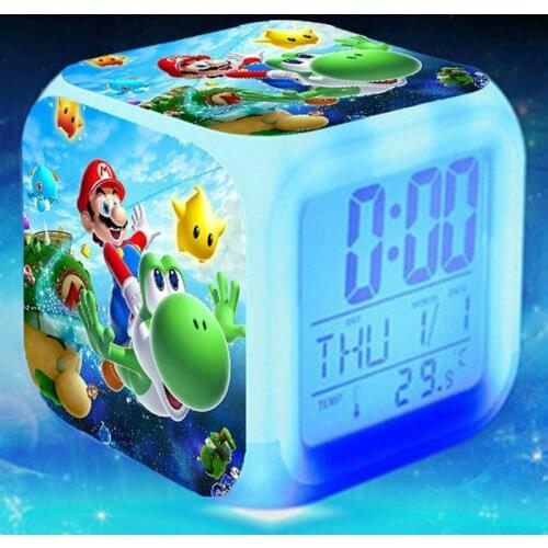 Super mar bros Cartoon digital clock wake up Kids alarm clock light led clock reloj despertador Table reveil Desk wekker