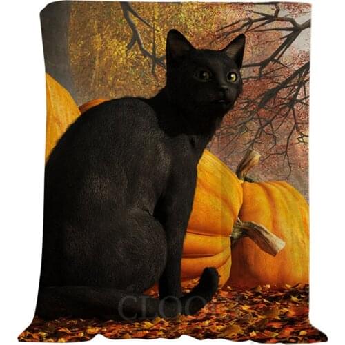 CLOOCL Halloween Theme Flannel Blankets Pumpkin Cat Forest Print Plush Quilts Halloween Blanket Keep Warm Plush Quilts Gifts