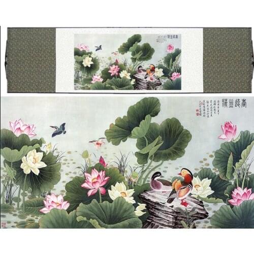 Chinese traditional art painting birds in the water silk scroll paintingPrinted painting