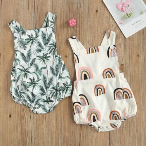 Boys Romper Newborns Sleeveless Square Neck Trees Leaf Print Jumpsuit Fashionable Baby Romper For Baby Bodysuit