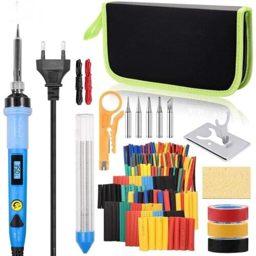 LCD Digital Soldering Iron kit 80W Adjustable Temperature with 328pcs Heat Shrink Tubing Insulating Tape iron tips Welding tools
