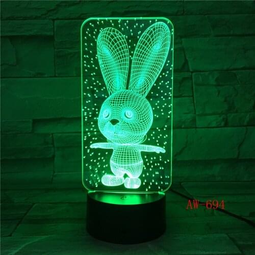 Rabbit Cute Bunny Baby Bedroom Lamps Night Light Cartoon Sleeping LED Kids 3D Lamp Bulb Nightlight with 7 Colors Change AW-694