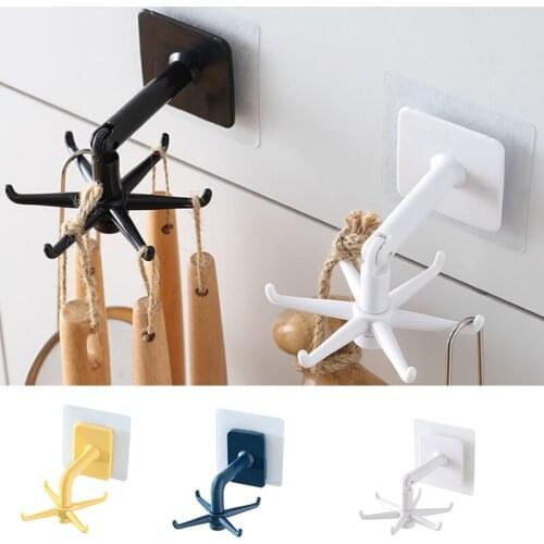 360 Degrees Rotated Kitchen Hooks 4/6 Hooks Home Wall Hook Kitchen Bathroom Storage Handbag Clothes Hanger Hanging Rack