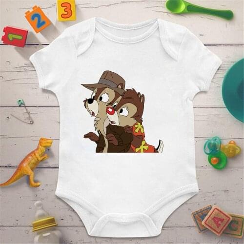 Newborn Summer White Jumpsuits Bodysuits Baby Girl Boys Rompers Harajuku Dsiney Cute Chip And Dale Cartoon Baby Outfits