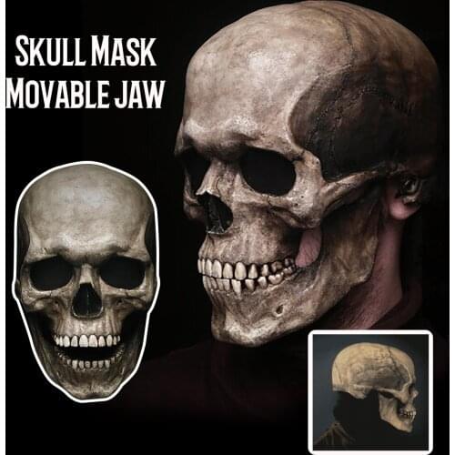 Full Head Skull Mask Halloween Skeleton Mask Movable Jaw Helmet Cosplay Horror Evil Call of Duty Skeleton Mask Party Decoration