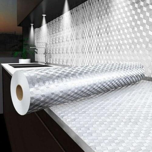 40*100cm Kitchen Oil-proof Waterproof Stickers Aluminum Foil Cabinet Self Adhesive Wall Sticker DIY Wallpaper Home Decoration