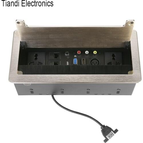 Multifunction brush clamshell table socket universal power plug +VGA/HDMI/USB/XLR + 3.5 audio+dual audio video network connector