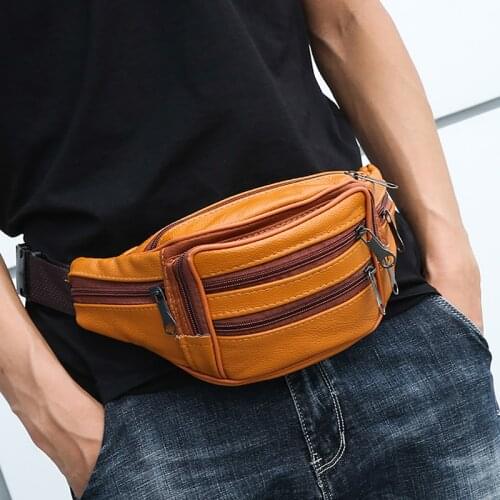 Brand Fashion Men Genuine Leather Waist Packs Men Organizer Travel Waist Pack Necessity Waist belt Mobile Phone Bag