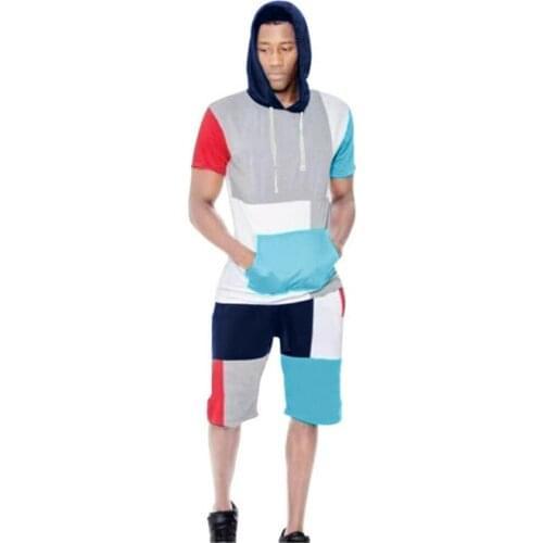 Mens Hooded T-Shirt Shorts Set 2 Piece Sportswear Short Sleeve Jogger Tracksuit