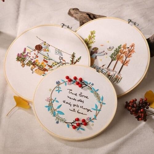 DIY Cartoon Flower Pattern Needlework Set Embroidery Cross Stitch Kit Handmade Sewing Craft Without Embroidery Hoop