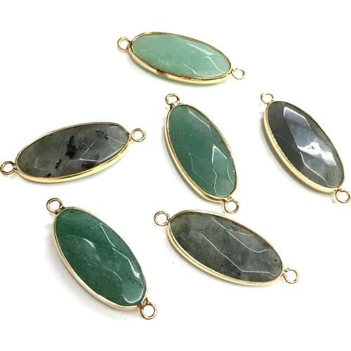 Natural Gem Stone Elliptical Connector Charms Aventurine Jades Pendant for DIY Necklace Earring Bracelet Jewelry Making Supplies