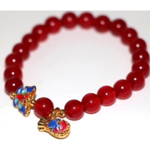 8style natural bracelet multicolor red chalcedony carnelian stone onyx agat jades 8mm round beads bangle cloisonne 7.5inch B2945