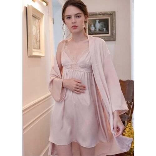 Womens Sleepwear Robe Sets Nightgowns Nightwear Sexy Night Dress Nightie Sleeping Home Dress Gown Silk Satin Femme Home Robe