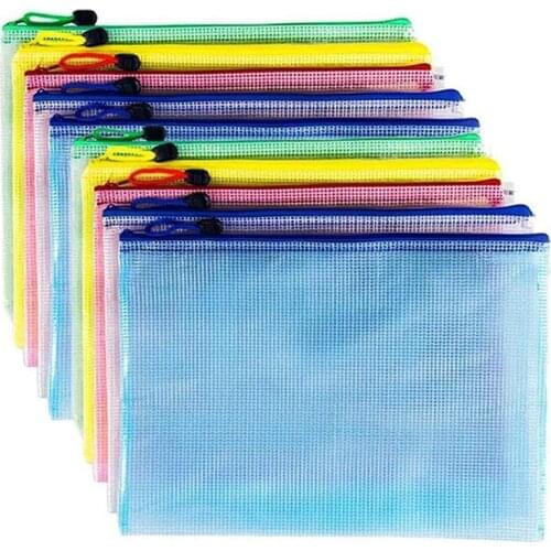 PPYY NEW -10 Pcs Zipper File Bags, Waterproof PVC Durable Document Bags for School Office Stationery Business Document Receipts