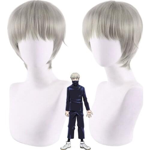 Anime Jujutsu Inumaki Toge Beige Gray Wig Gojo Satoru Cosplay Wig Role Play Powder 30cm