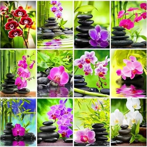 PDMDOG Diamond Painting Flowers Rhinestone Mosaic Diamond Embroidery Orchid Flower Cross Stitch Mosaic Diamond Home Decoration