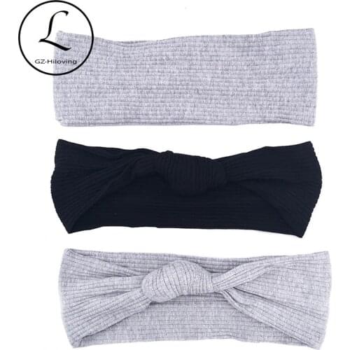 Casual Plain Cotton Ribbed Headbands For Women Ladies Soft Knotted Hair Bands Turban Hair Accessories For Adult Young Girls