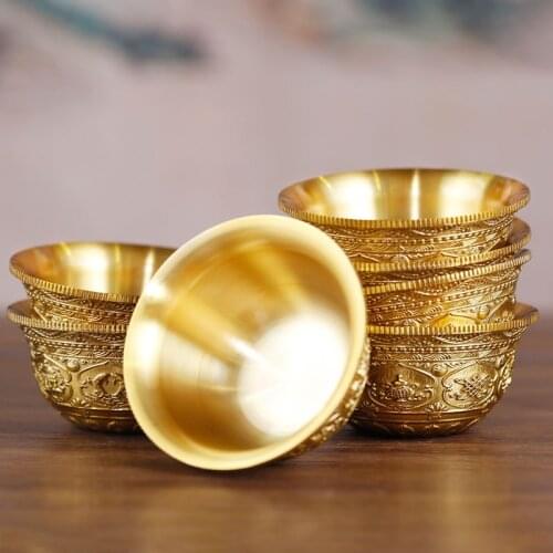 Relief Pure Copper Drinking Bowl Wedding 25ml Wine Cup Copper Milk Tea Cups Bronze Golden Buddhist Bowl Homes Gift Decorative
