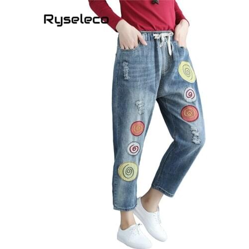 Женские джинсы с вышивкой Ryseleco China At AliExpress