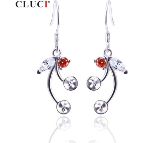 CLUCI 925 Sterling Silver Drop Earring for Women Flower Pearl Mountings Silver 925 Zircon Earrings Fine Jewelry SE070SB