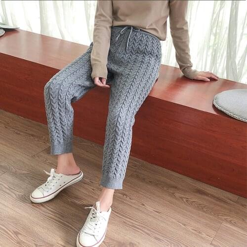 Women Casual Harem Pants Winter Thicken Drawstring Women Knitted Pants Autumn Winter Twisted Sweater Trousers 2019