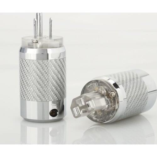 HI-End Carbon Fiber Rhodium Plated US Power Plug IEC Connector Pair