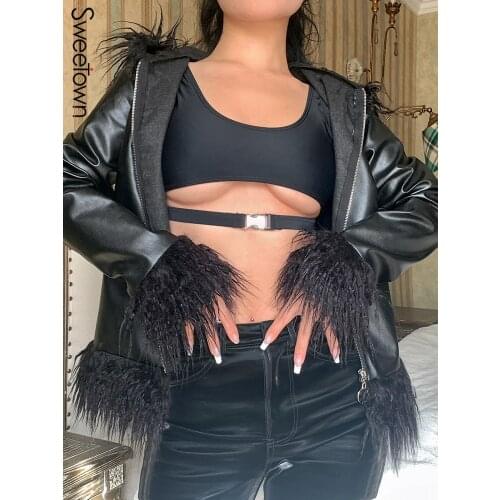 Женские кожаные куртки Sweetown China At AliExpress