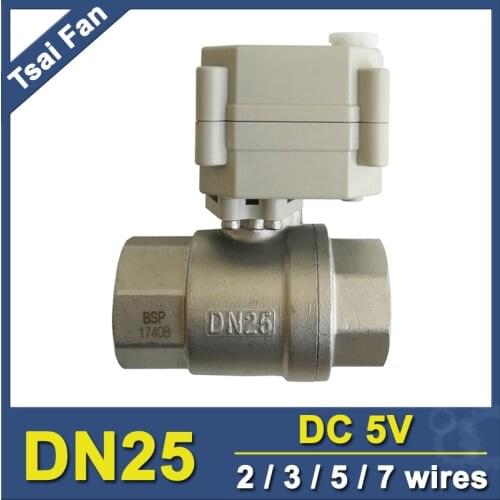 TF25-S2-B SS304 Full Port DN25 BSP/NPT 1" Motorized Valve With Manual Override And Position Indicator DC5V 2/3/5/7 Wires