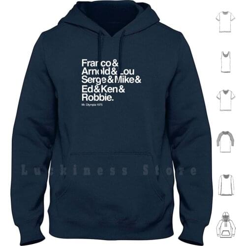 The Names Of Mr Olympia 1975 Hoodies Long Sleeve Inspiration Strength Bodybuilding Training Gym Gymnasium