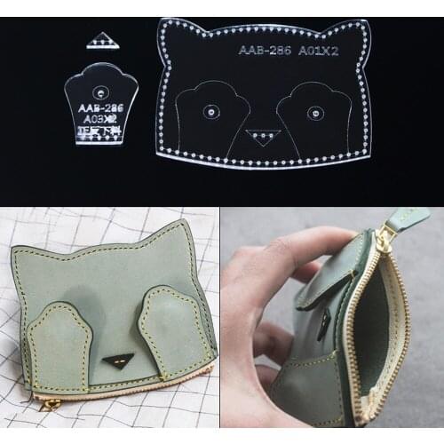 DIY Coin Storage Bag Making Acrylic Template, Cartoon Cute Cat Bag Sewing Pattern Mould, Leather Craftwork Handmade Stencil