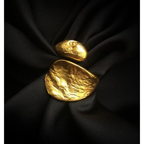 Geometric Irregular Handmade Punk Vintage Gold Thai Silver Color Adjustable Rings For Women Mens Spoon Dainty Jewelry SR2268