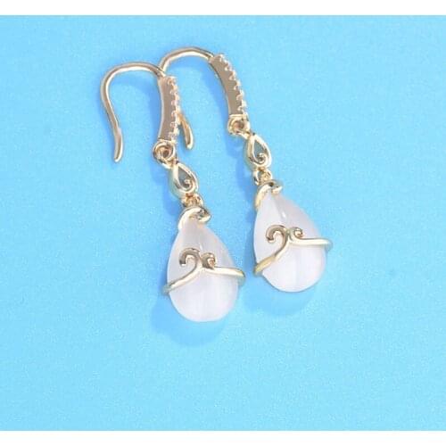 Fine Jewelry With Teardrop Opal Zircon Rose Golden Drop Earrings Fashion Hoop Curse Special Design Women Wedding New Year Gift