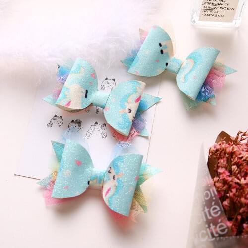 Unicorn Hair Bows Candy Color Sweet Mesh Decor Hair Clip For Girls Lace Bang Pins Barrettes Trendy Headdress Headwear