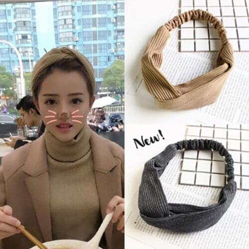 Korean Version of The Hair Band Ladies Temperament Knit Cross Sports Solid Color Korean Headband Simple Cross Bow Headband Hot