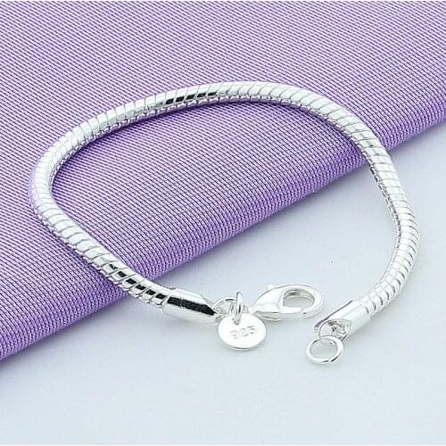 Hot Sale 925 Sterling Silver 4mm Snake Chain Bracelet For Women Men Fashion Jewelry Wholesale
